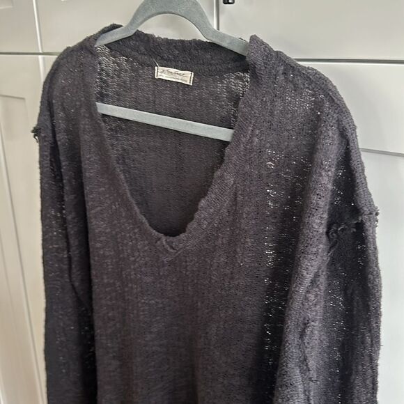 We The Free Washed Knit Long Sleeve Sweater Tiered Dark Gray Lightweight Size S - Picture 5 of 10